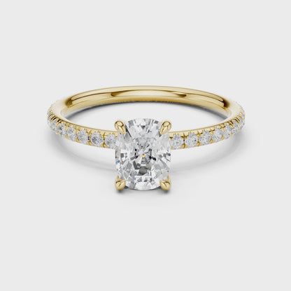French Pave Solitaire - Cushion Engagement Ring